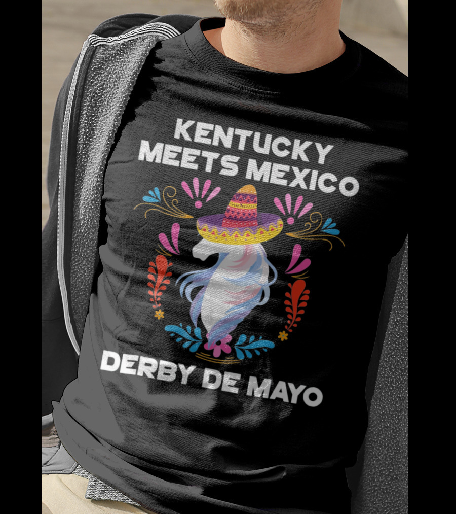 Kentucky Meets Mexico Derby De Mayo Sombrero Horse Floral T-Shirt