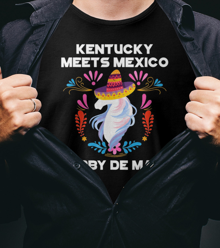 Kentucky Meets Mexico Derby De Mayo Sombrero Horse Floral T-Shirt