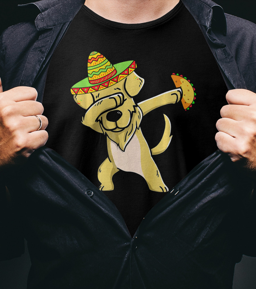 Golden Retriever Dabbing With Sombrero And Taco T-Shirt