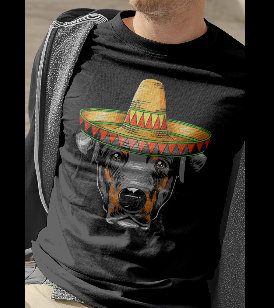 Cinco De Mayo Doberman Wearing Mexican Sombrero T-Shirt