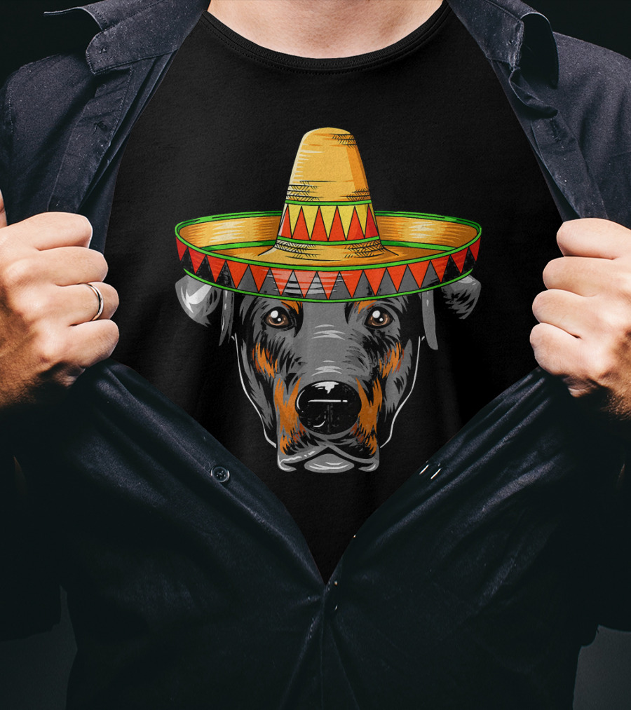 Cinco De Mayo Doberman Wearing Mexican Sombrero T-Shirt