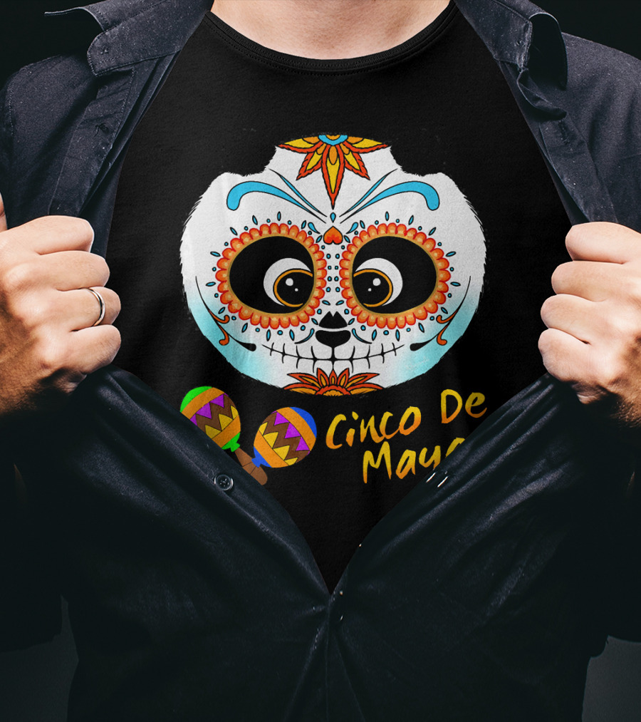 Cinco De Mayo Sugar Skull Panda With Maracas T-Shirt