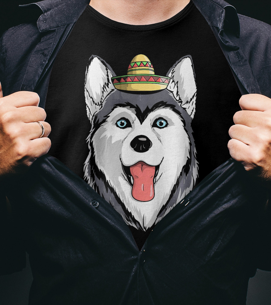 Fiesta Siberian Husky Sombrero Cinco De Mayo Mexi T-Shirt