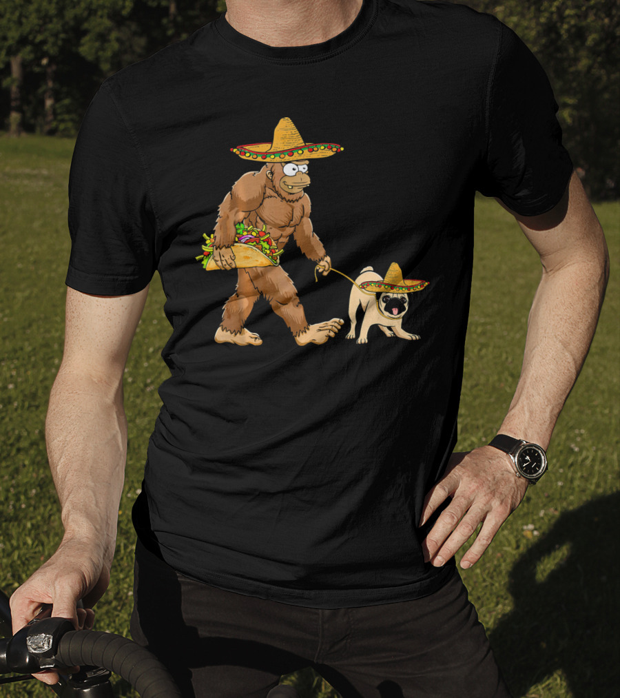 Bigfoot Sombrero Taco Pug Dog Cinco De Mayo T-Shirt