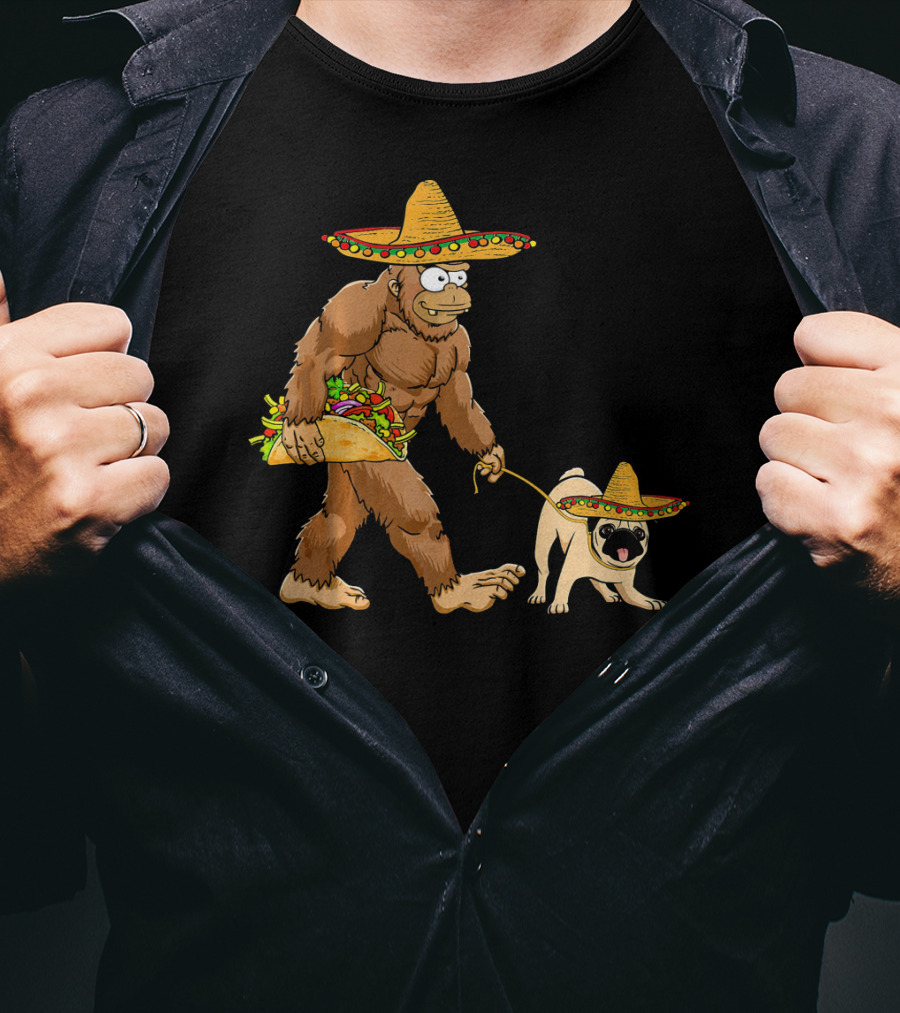 Bigfoot Sombrero Taco Pug Dog Cinco De Mayo T-Shirt