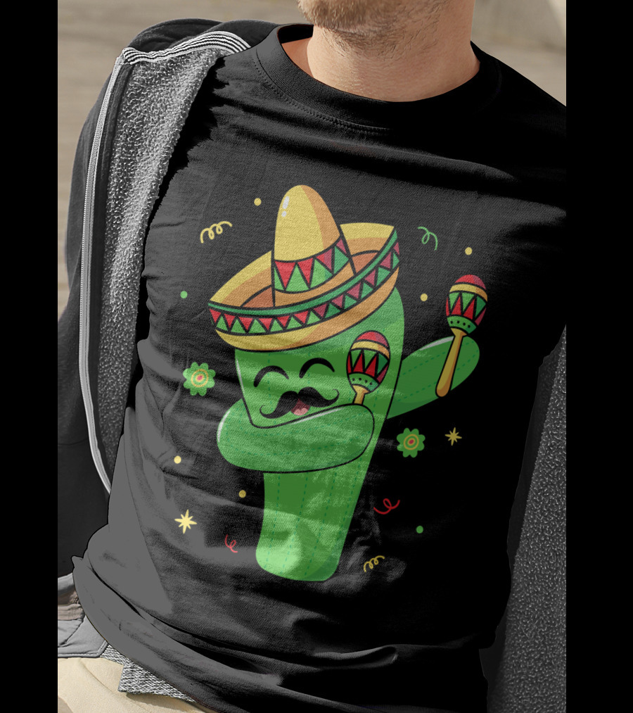 Cinco De Mayo Cactus Dabbing With Sombrero And Maracas T-Shirt