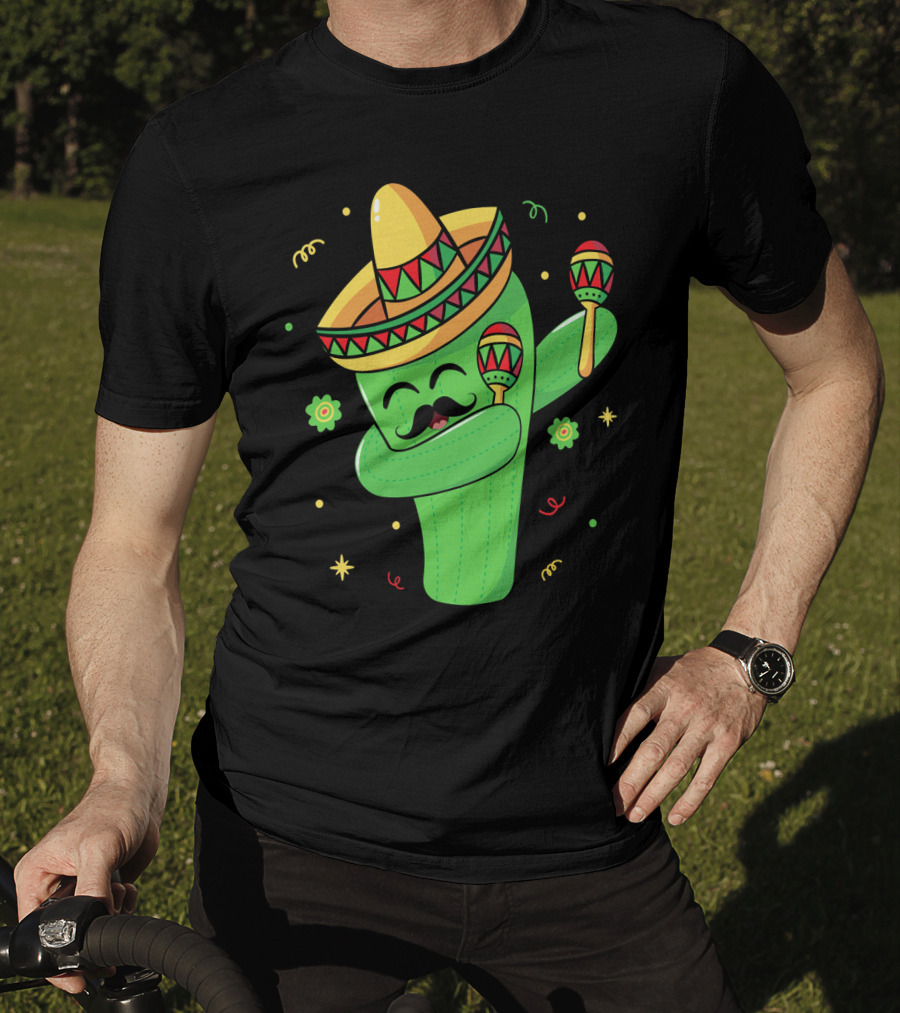 Cinco De Mayo Cactus Dabbing With Sombrero And Maracas T-Shirt