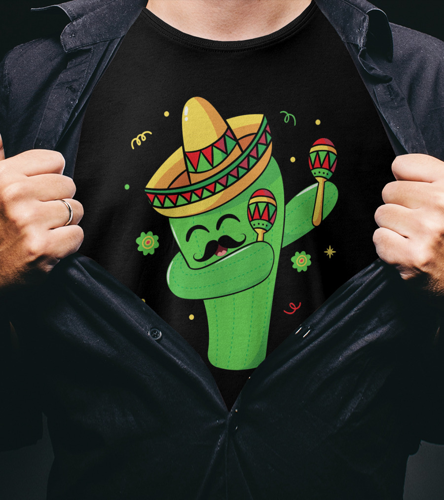 Cinco De Mayo Cactus Dabbing With Sombrero And Maracas T-Shirt