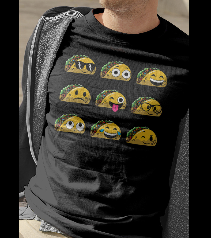 Funny Tacos Emojis Halloween Costume Faces Sunglasses Tongue Tears T-Shirt
