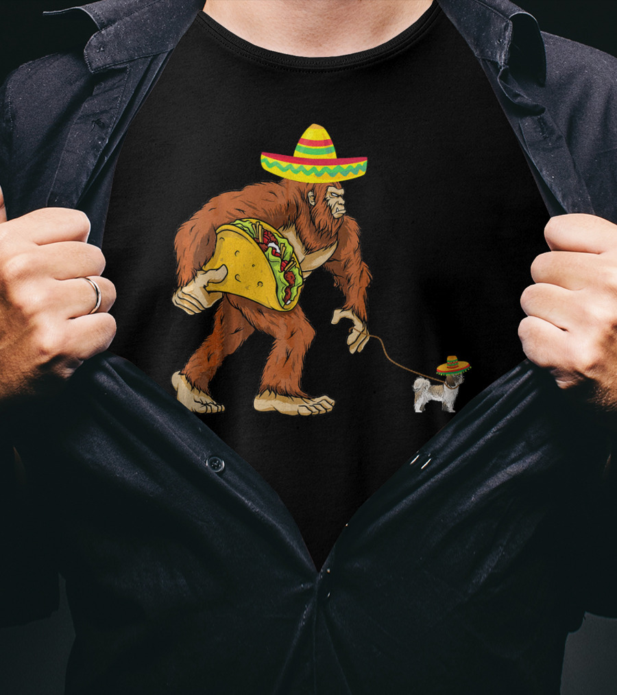 Cinco De Mayo Bigfoot Taco Shih Tzu Sombrero T-Shirt