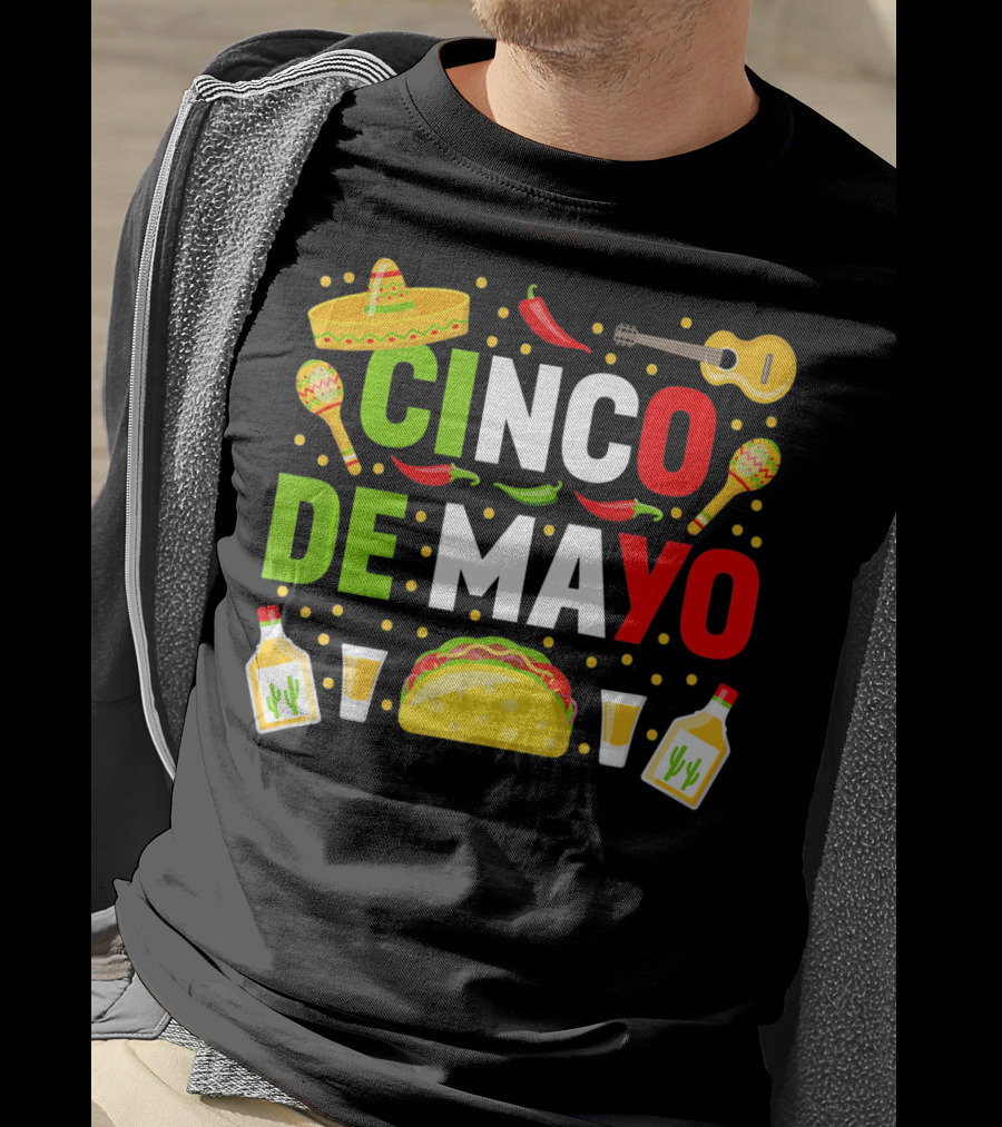 Cinco De Mayo Celebration Taco Maracas Sombrero Guitar Tequila Fiesta T-Shirt