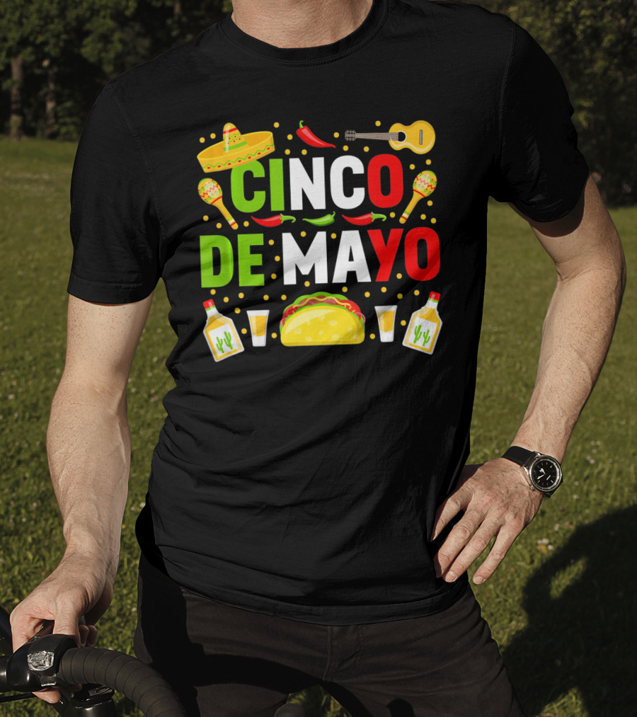 Cinco De Mayo Celebration Taco Maracas Sombrero Guitar Tequila Fiesta T-Shirt