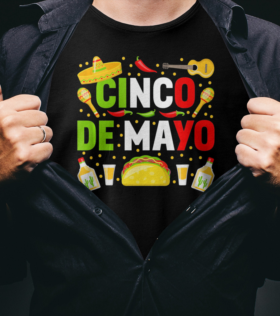 Cinco De Mayo Celebration Taco Maracas Sombrero Guitar Tequila Fiesta T-Shirt