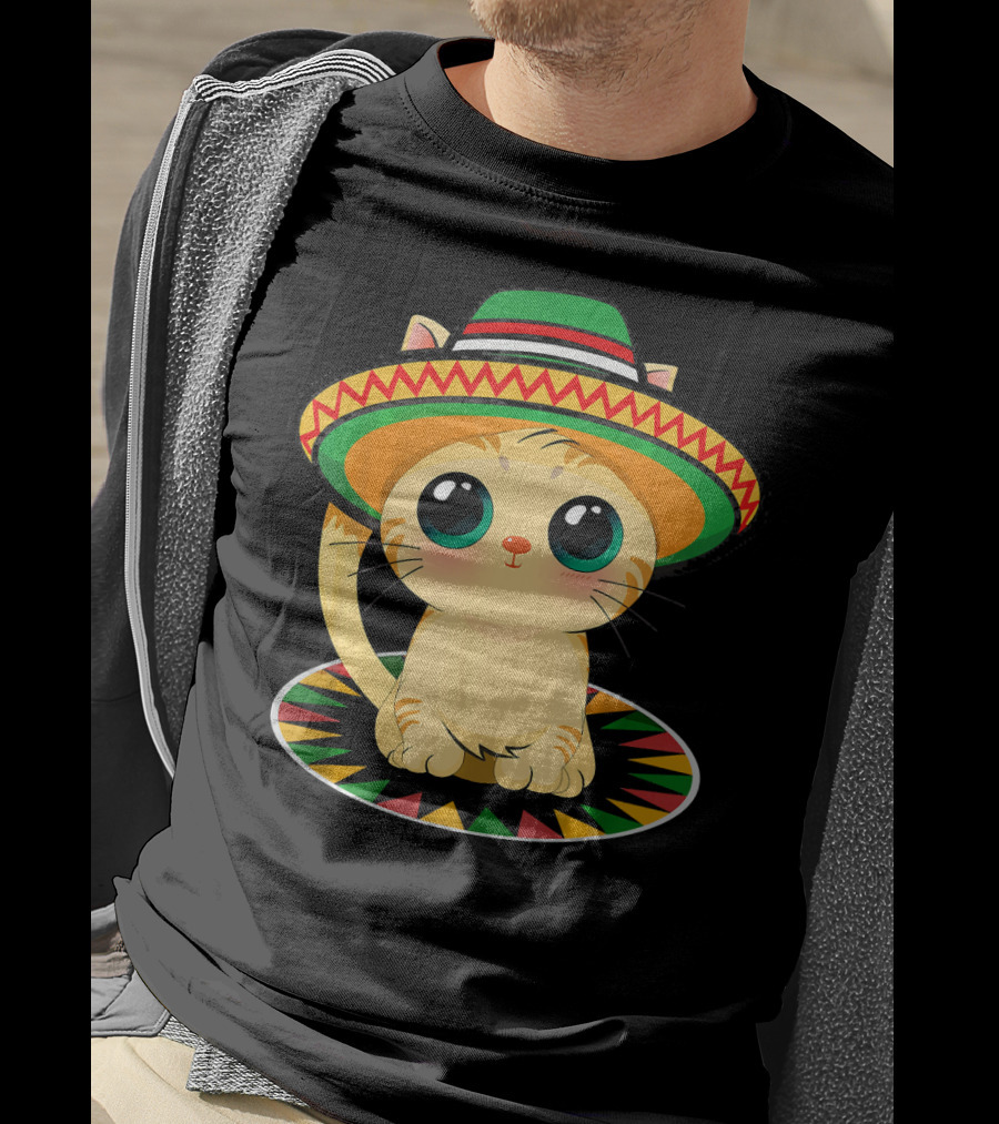 Cute Cat Cinco De Mayo 5th Of May Celebration With Sombrero T-Shirt