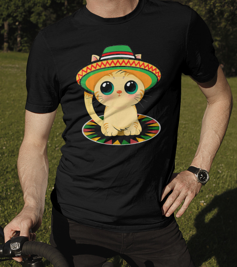 Cute Cat Cinco De Mayo 5th Of May Celebration With Sombrero T-Shirt