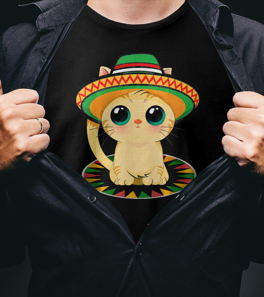 Cute Cat Cinco De Mayo 5th Of May Celebration With Sombrero T-Shirt