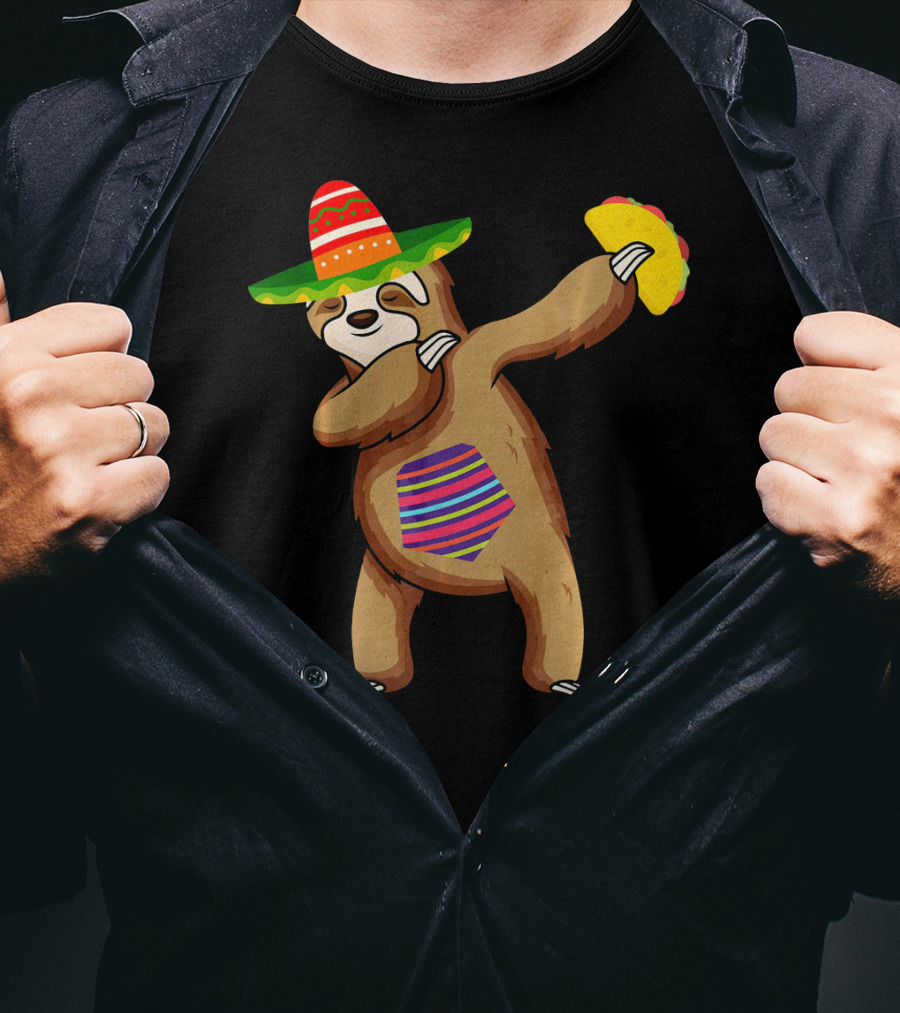 Sombrero Sloth Dabbing With Tacos For Cinco De Mayo T-Shirt