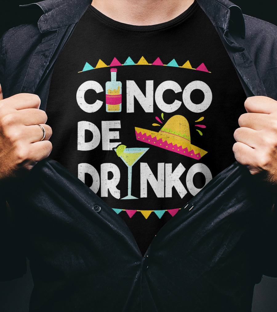 Cinco De Drinko Sombrero And Margarita Fiesta Elements T-Shirt