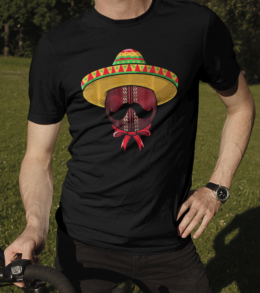Cinco De Mayo Sombrero Cricket Ball Mustache T-Shirt