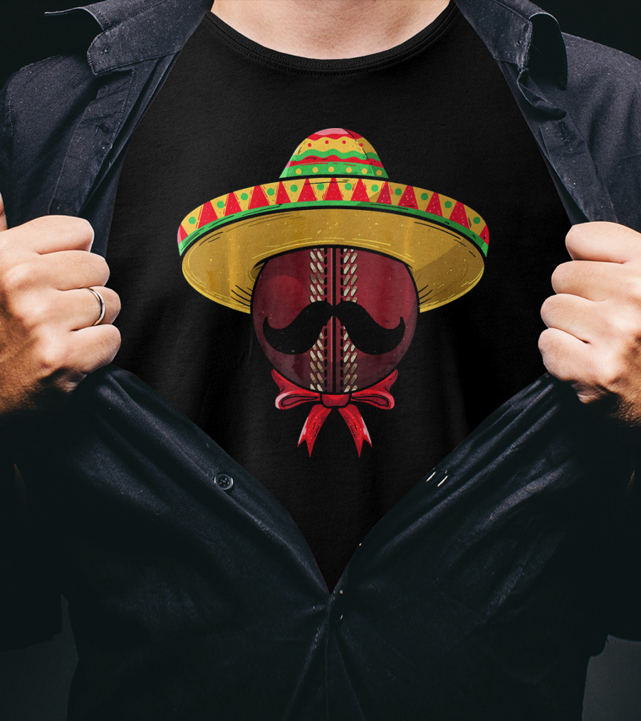 Cinco De Mayo Sombrero Cricket Ball Mustache T-Shirt