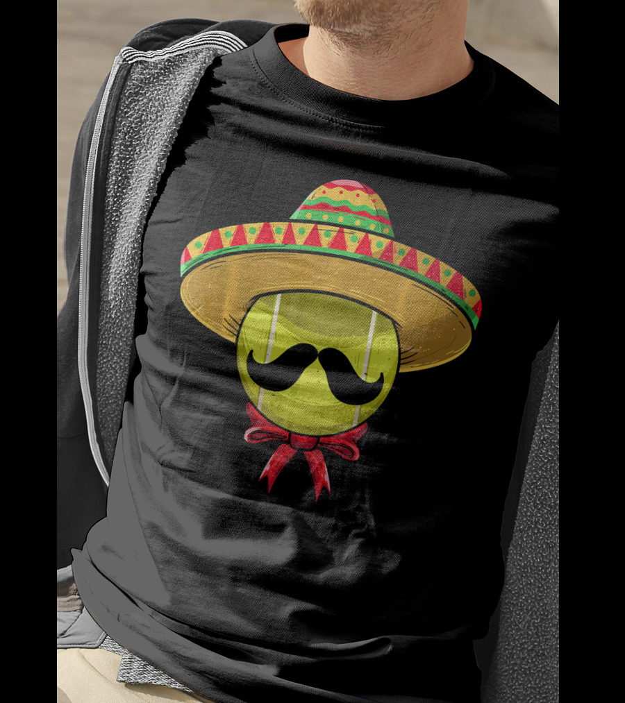 Cinco De Mayo Tennis Sombrero With Mustache And Bow Tie T-Shirt