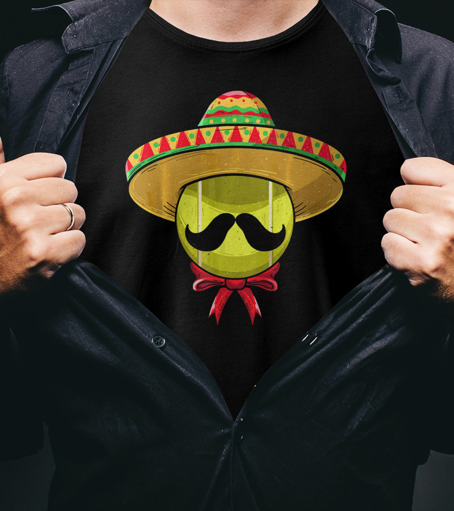 Cinco De Mayo Tennis Sombrero With Mustache And Bow Tie T-Shirt