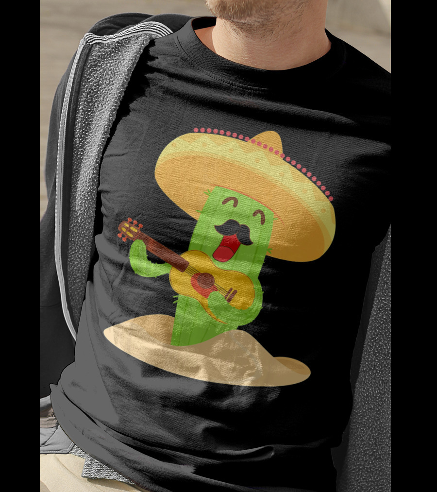 Happy Cinco De Mayo Cactus Guitarist With Sombrero T-Shirt