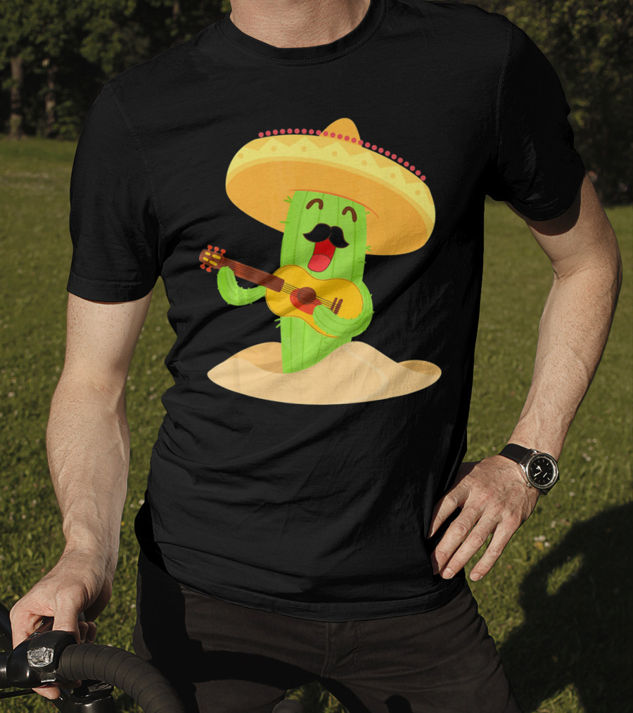 Happy Cinco De Mayo Cactus Guitarist With Sombrero T-Shirt