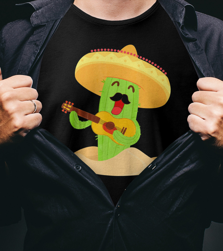 Happy Cinco De Mayo Cactus Guitarist With Sombrero T-Shirt