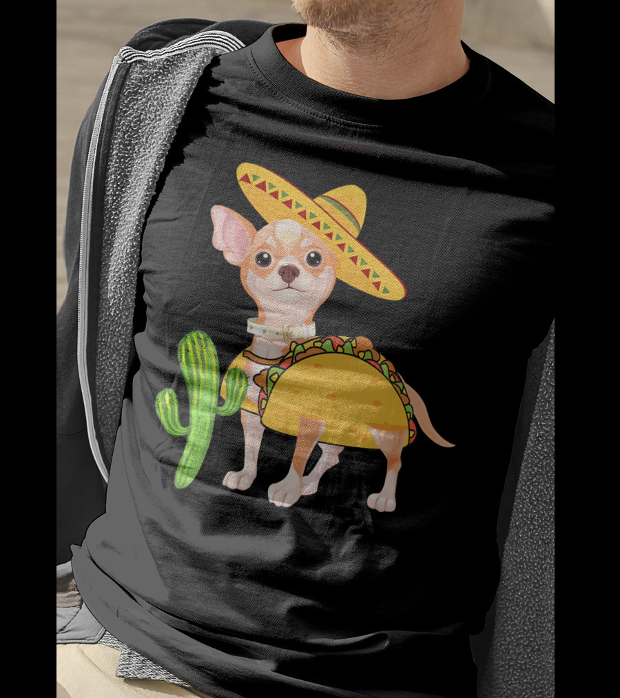 Funny Cinco De Mayo Fiesta Mexican Chihuahua Taco Sombrero Cactus T-Shirt