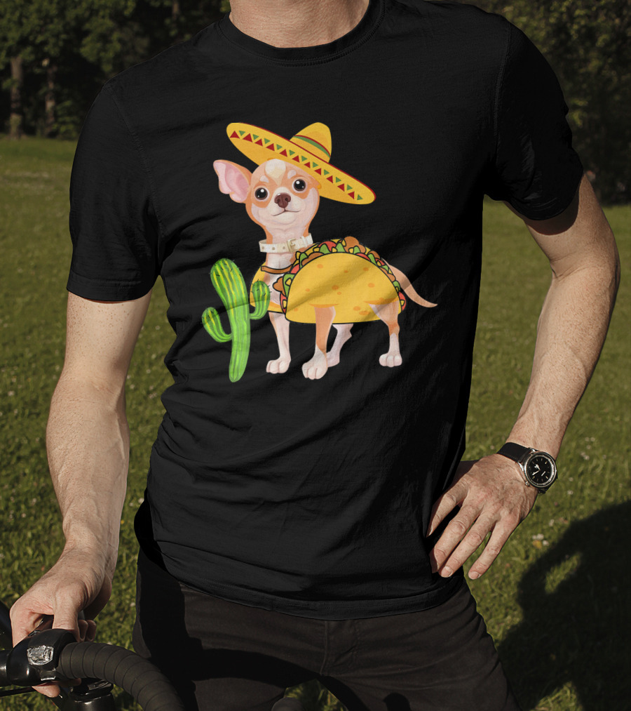 Funny Cinco De Mayo Fiesta Mexican Chihuahua Taco Sombrero Cactus T-Shirt