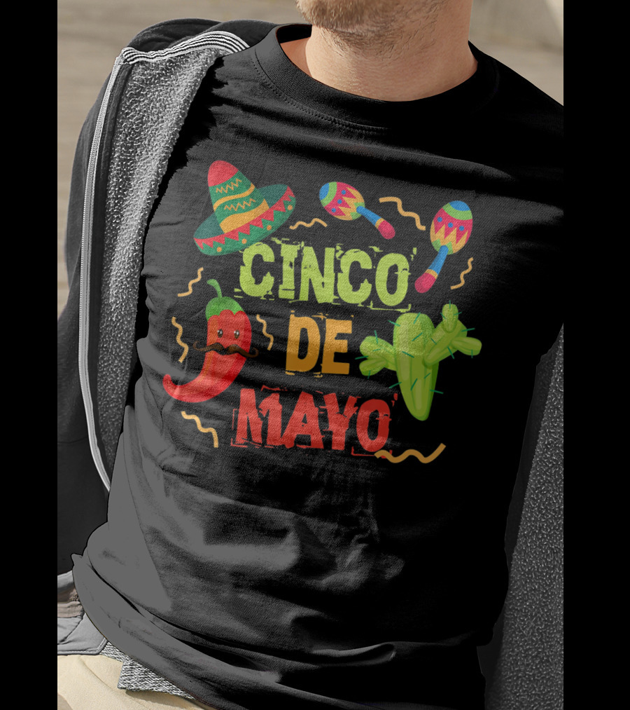 Cinco De Mayo Sombrero Maracas Cactus Pepper Fiesta T-Shirt