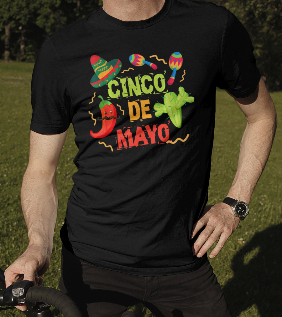Cinco De Mayo Sombrero Maracas Cactus Pepper Fiesta T-Shirt