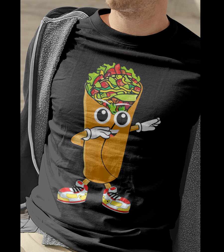Dabbing Burrito Cartoon Dab Dance With Sneakers T-Shirt