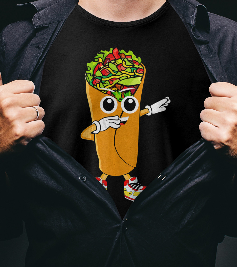 Dabbing Burrito Cartoon Dab Dance With Sneakers T-Shirt