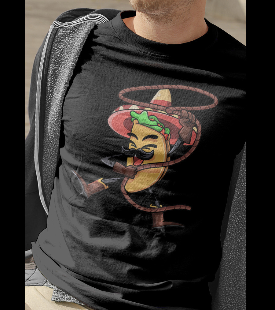 Mexican Taco Cowboy Funny Sombrero Lasso Cinco De Mayo T-Shirt