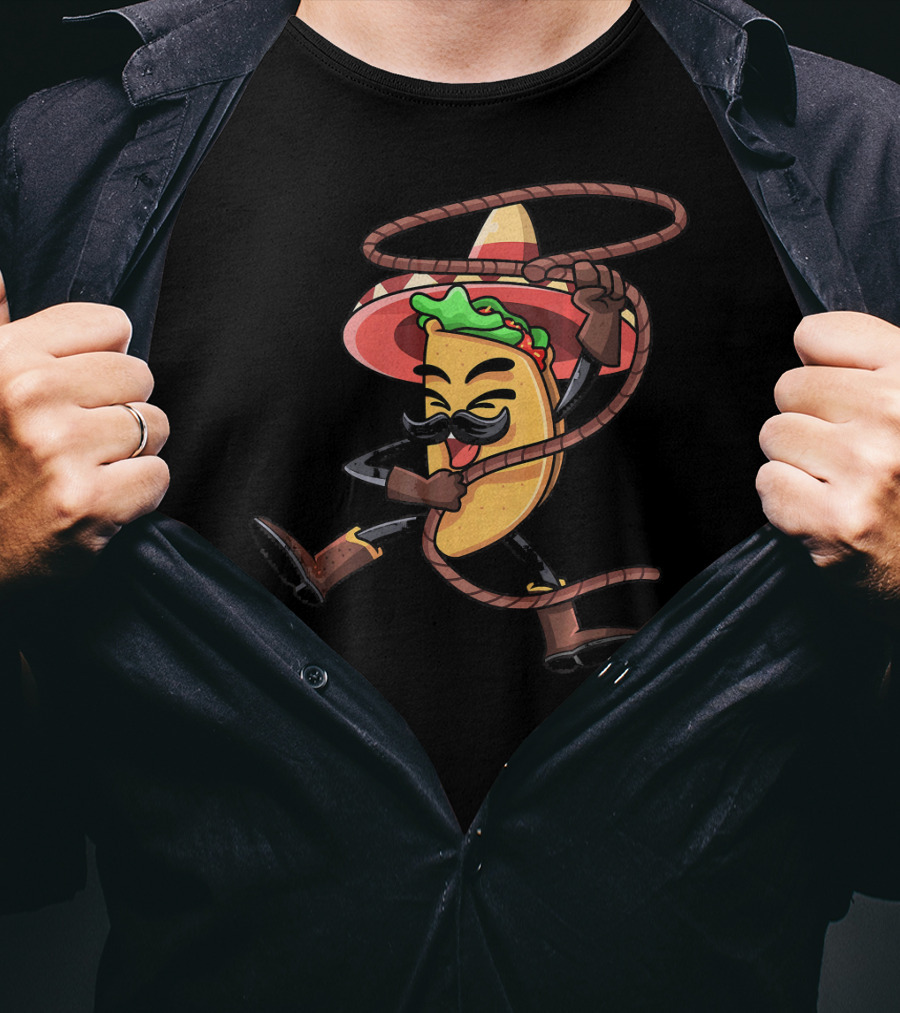 Mexican Taco Cowboy Funny Sombrero Lasso Cinco De Mayo T-Shirt