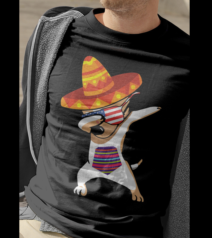 Sombrero Chihuahua Dabbing Mexican Chihuah American Flag Glasses T-Shirt
