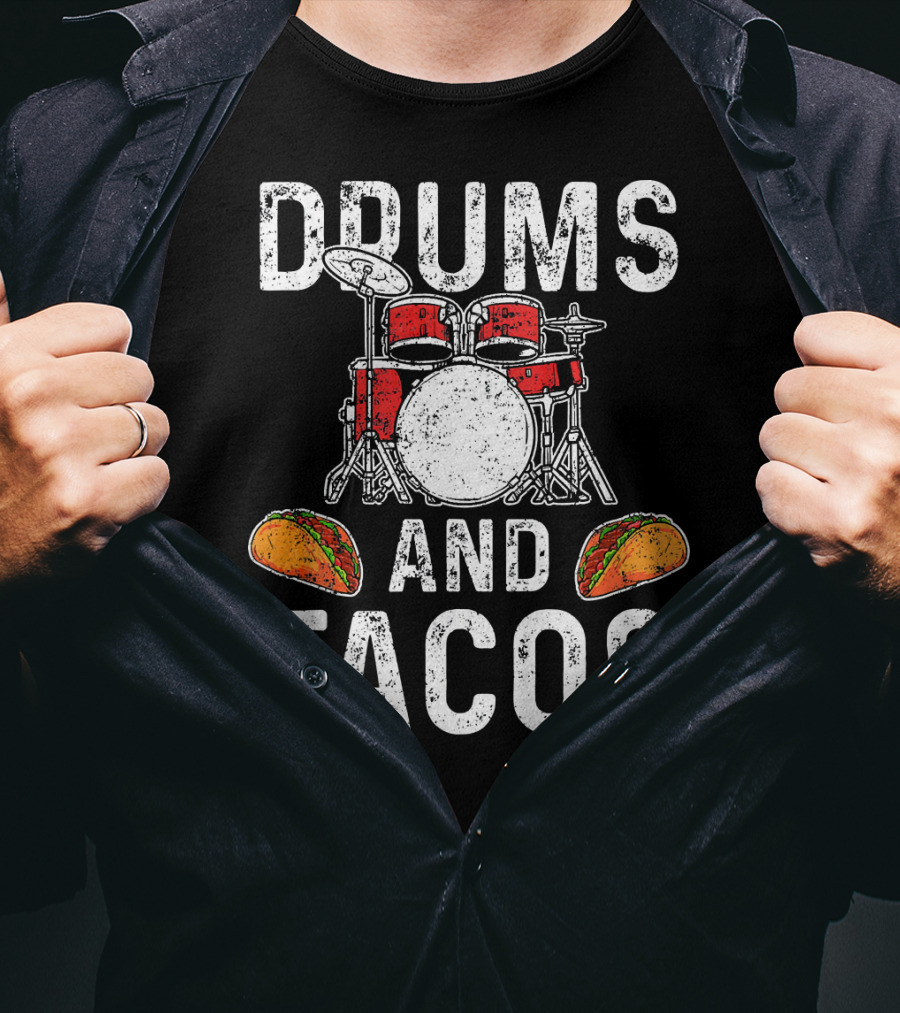 Drums Tacos Drummer Cinco De Mayo Celebration With Drum Set And Tacos T-Shirt