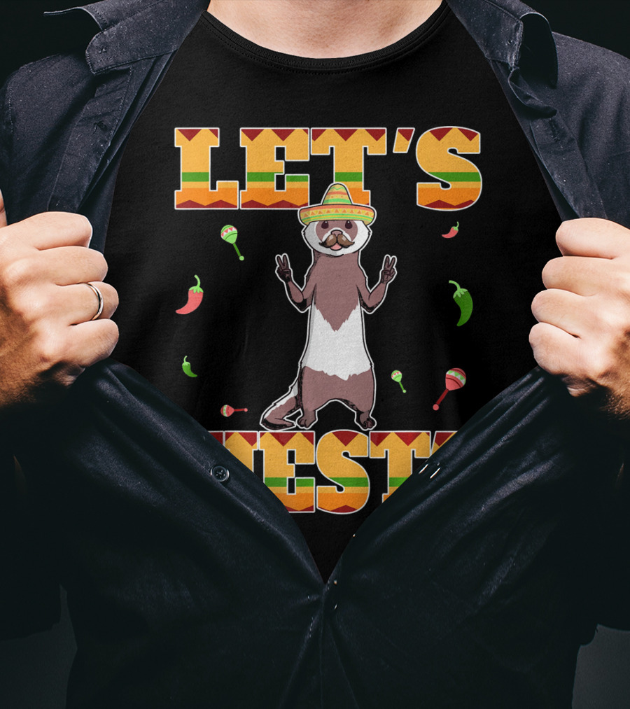 Let's Fiesta Ferret Sombrero Maracas Peppers Mexican T-Shirt