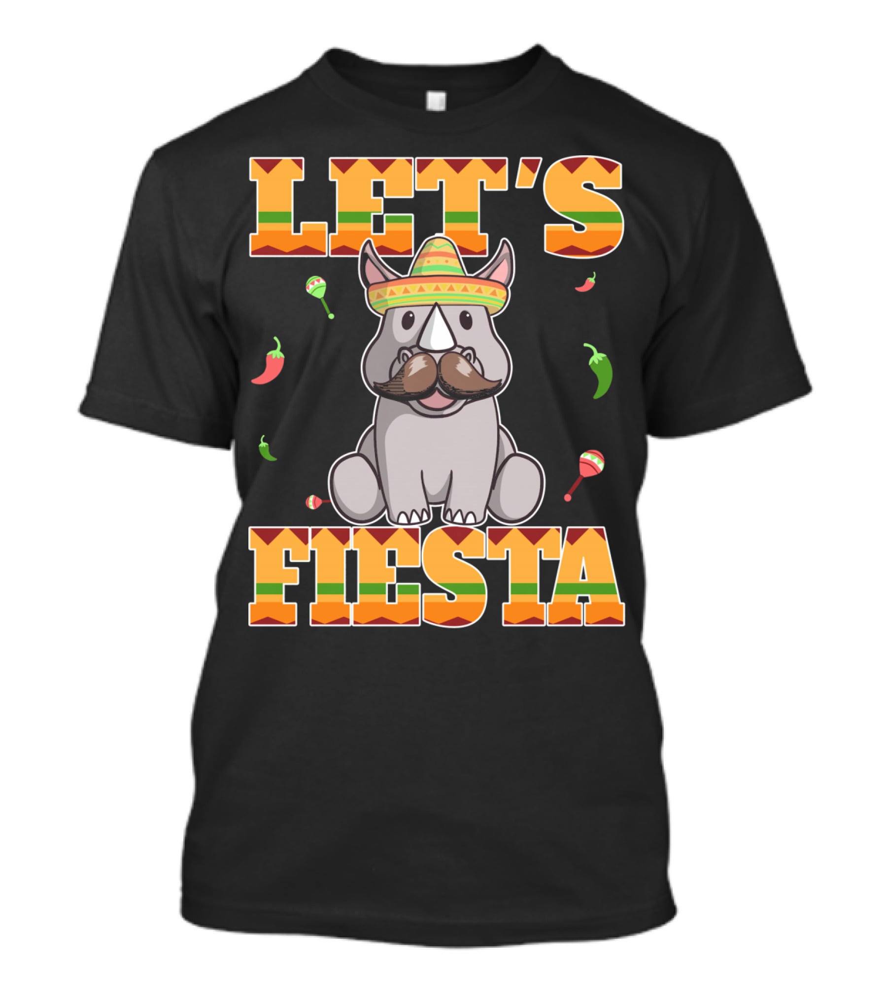 Let's Fiesta Rhinoceros Cinco De Mayo Mex Sombrero Peppers Maracas T-Shirt