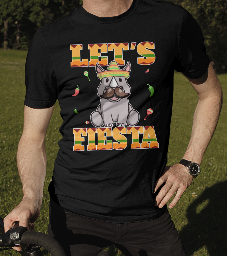 Let's Fiesta Rhinoceros Cinco De Mayo Mex Sombrero Peppers Maracas T-Shirt