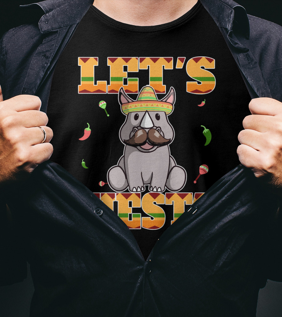 Let's Fiesta Rhinoceros Cinco De Mayo Mex Sombrero Peppers Maracas T-Shirt