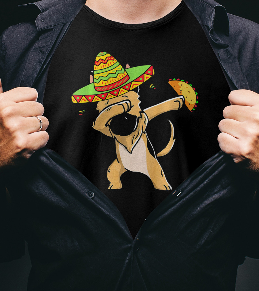 German Shepherd Dabbing With Taco And Sombrero Cinco De Mayo Fun T-Shirt