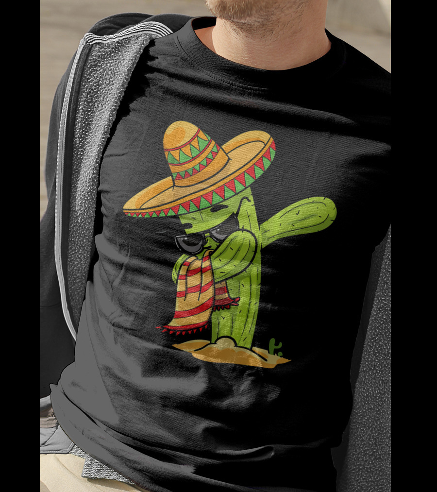 Dabbing Cactus Wearing Sombrero And Sunglasses T-Shirt