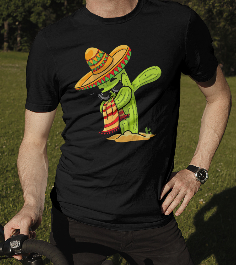 Dabbing Cactus Wearing Sombrero And Sunglasses T-Shirt