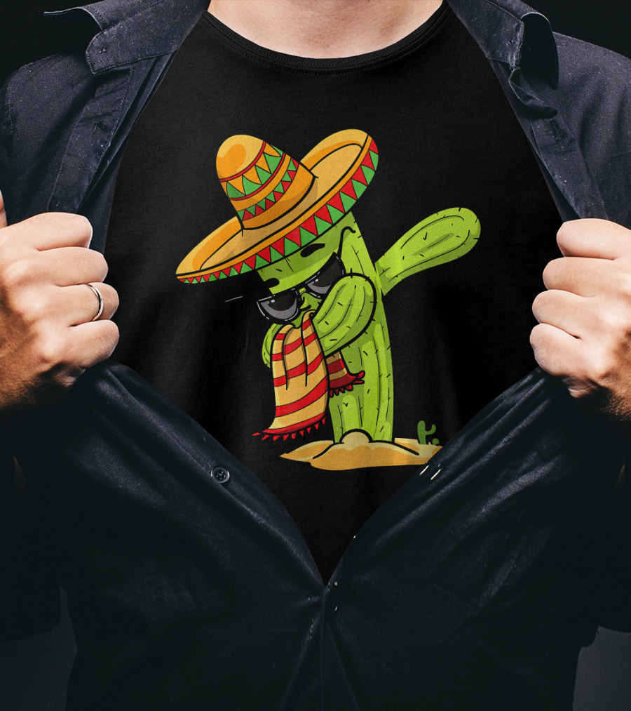 Dabbing Cactus Wearing Sombrero And Sunglasses T-Shirt