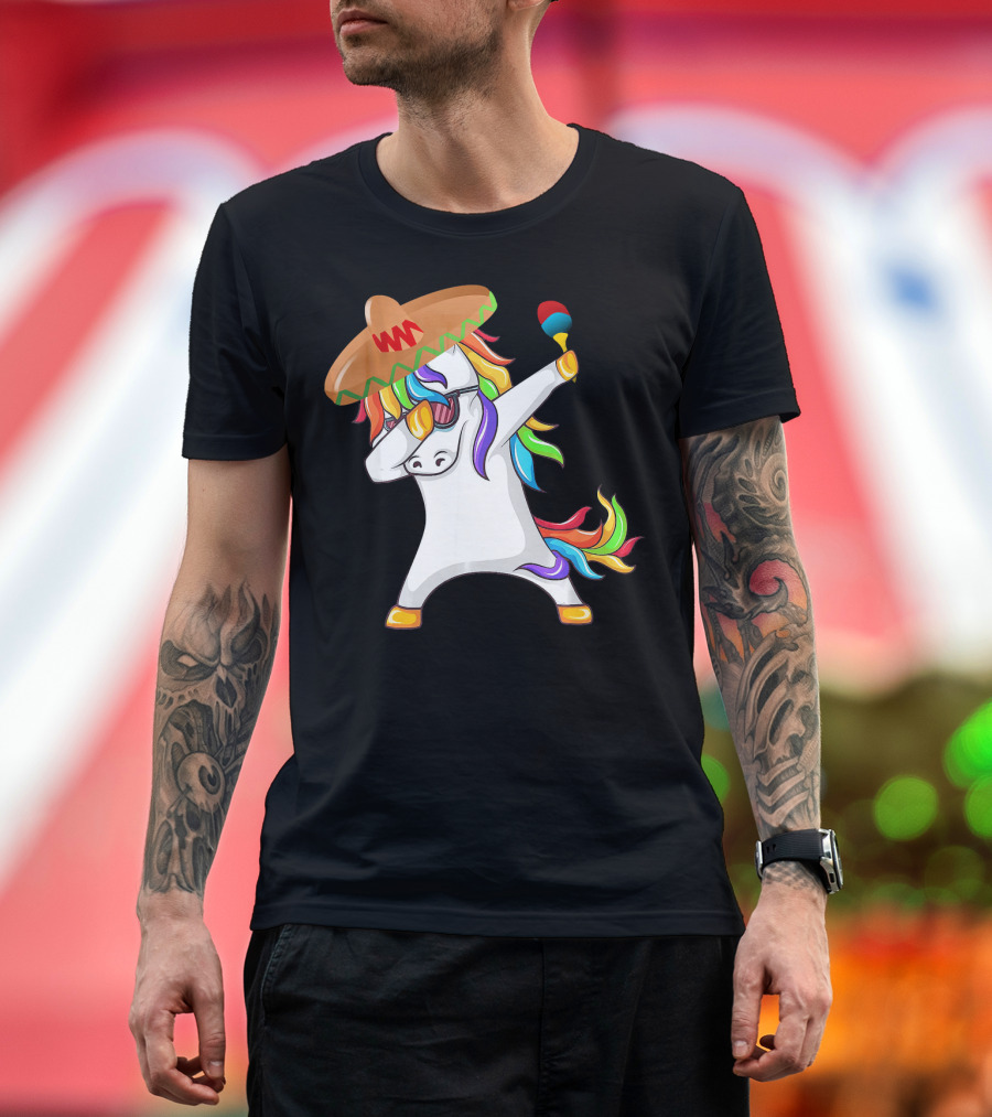 Sombrero Unicorn Dabbing with Maracas Cinco De Mayo T-Shirt