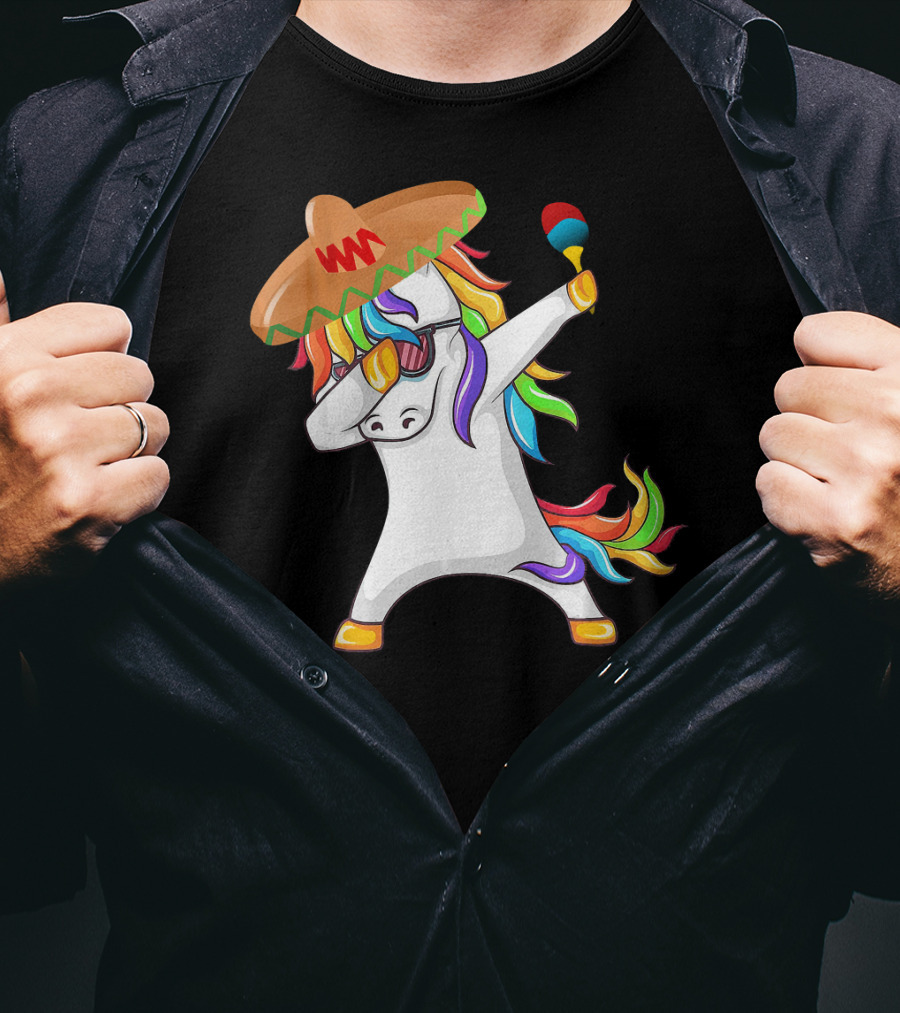 Sombrero Unicorn Dabbing With Maracas Cinco De Mayo T-Shirt
