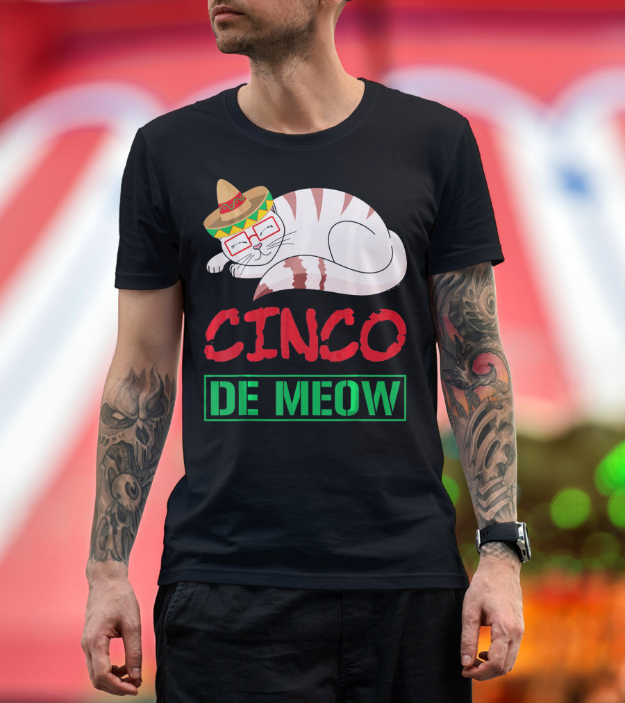 Cinco De Meow Funny Kitty with Sombrero Celebrating Mexican Holiday T-Shirt